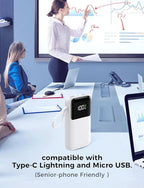 Power Bank, 15000mAh Portable Charger with Built in Cable, 22.5W Fast Charging, 6 Outputs, Slim Travel Essential Battery Pack with LED Display, Compatible with iPhone 17/16/15/14/13, iPad White