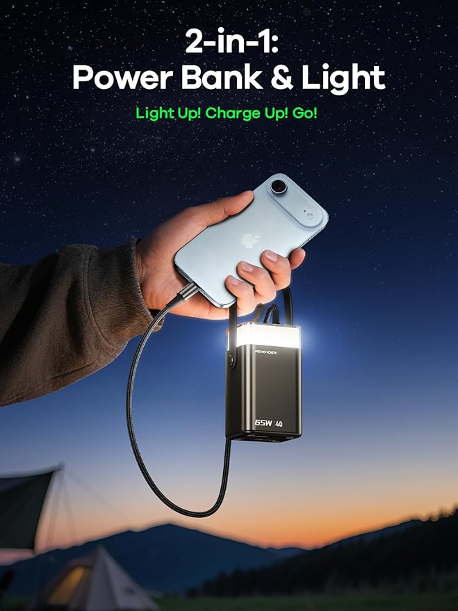65W Power Bank 40000mAh, Laptop Portable Charger Fast Charging with LED Light, High Capacity External Battery for Camping & Travel, Compatible with MacBook, iPhone, Steam Deck