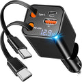 [Apple MFi Certified] Retractable Car Charger, Linocell 120W USB C Car Charger Dynamic Power Adapter 4 in 1 PD/QC Type C Fast Charging Cigarette Lighter for iPhone 17/17 Pro Max/16 Pro/15/Galaxy/Pixel