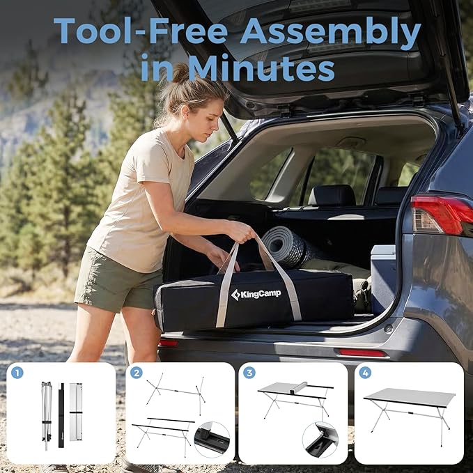 KingCamp Camping Table Roll up Aluminum Folding Table Lightweight Large Portable Foldable Camp Table for Picnic Camping Barbecue Backyard Beach Tailgate Indoor Outdoor, 4-6 Person, Support 176lbs