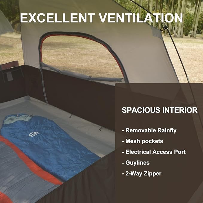 CAMPROS CP Camping Tent 2/4/6 Person, Waterproof Windproof Double Layer Dome Tent, Easy Setup with Large Mesh Windows & Wide Door for Outdoor Camping Backyard