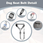 BWOGUE Pet Dog Cat Seat Belts, Car Headrest Restraint Adjustable Safety Leads Vehicle Seatbelt Harness (1 Pack, Grey, Not Elastic)