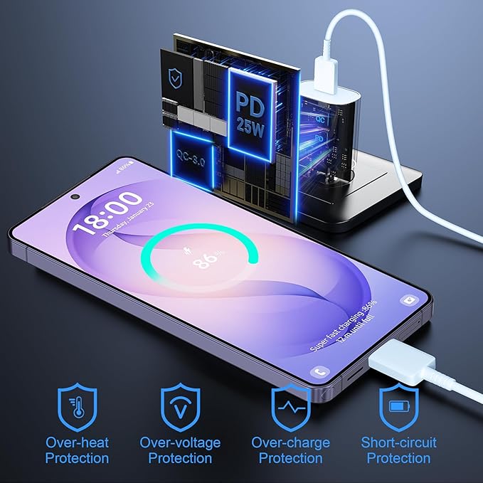 Super Fast Charger Type C, 25W USB C Wall Charger Fast Charging for Samsung Galaxy S26 Ultra/S26/S26+/S25 Ultra/S25/24 Ultra/S24/S23 Ultra/S22 Ultra with 10FT Long Android Type C Charger Cable 2Pack