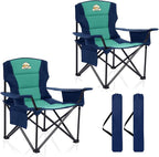 Colegence Heavy Duty Camping Chair for Adults Set of 2, Oversized Heavy People Foldable Padding Outside Camp Chairs, with Cooler Bag Cup Holder, Side Pocket for Lawn,Sport,Outdoor,Dark Blue