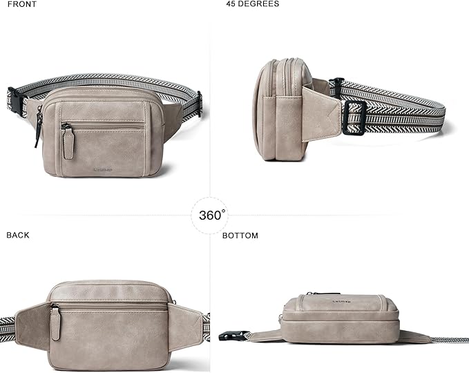 LATMAP 3L TRIPLE ZIP Fanny Packs Belt Bag For Women Men Crossbody Waist Pack Sling Chest Bum Travel Bag Purse Faux Leather Fashion Cute Grey