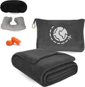 Travel Blanket and Pillow Compact – 4-in-1 Soft Fleece Airplane Blanket with Bag Pillowcase, Neck Pillow, Eye Mask & Earplugs, Lightweight Portable Flight Blanket 60"x43" (Grey)
