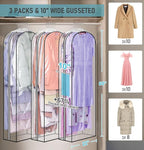 MISSLO 10" Gusseted All Clear Garment Bags for Hanging Clothes 60" Dress Bags for Gowns Long Fur Coat Closet Storage Covers, 3 Packs