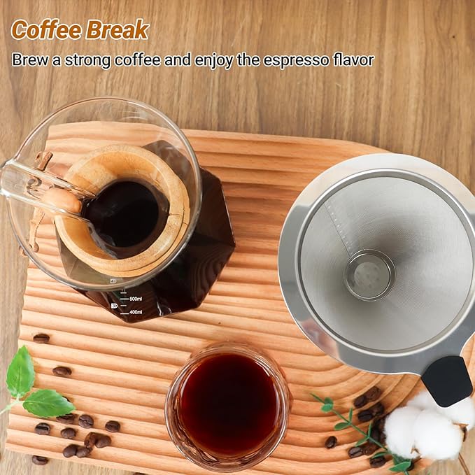 Coffee Pour Over 20.3oz 600ml High Borosilicate Glass Pour Over Coffee Maker Set Camping with Reusable 304 Stainless Steel Filter Hand Brew Carafe Drip Suitable for Electric Ceramic Stove