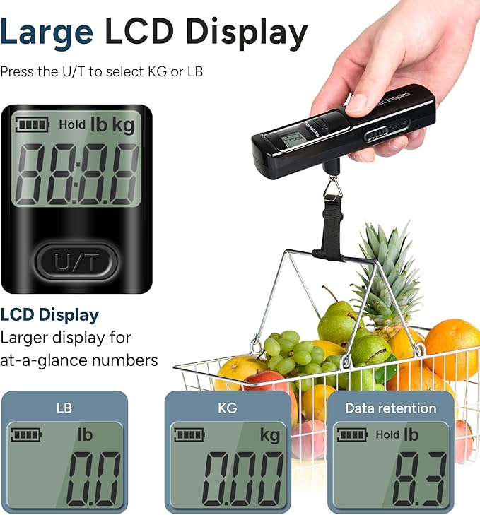 travel inspira Luggage Scale, Travel Essentials, Portable Digital Hanging Baggage Scale for Travel, Suitcase Weight Scale