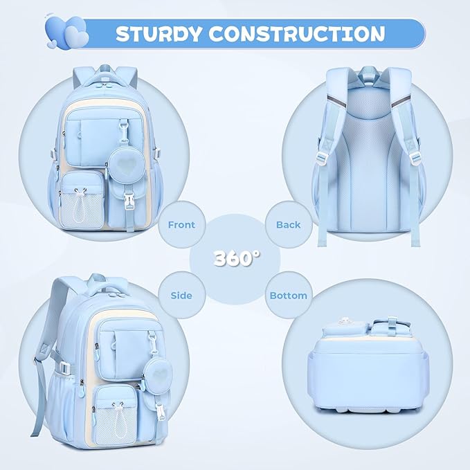 MOONBABY Girls Backpack, Kids Backpack for Girls, School bag for Primary Elementary Teenage, Middle School Students Bookbag