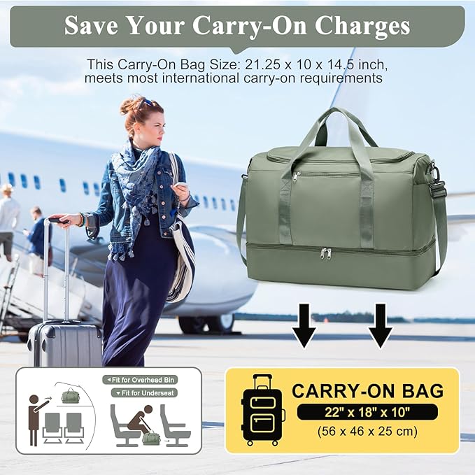Extra Large Travel Duffle Bag,Carry on Overnight Weekend Bag with Shoes Compartment,Weekender Bags for Women for Travel Business Trips Sport Hospital