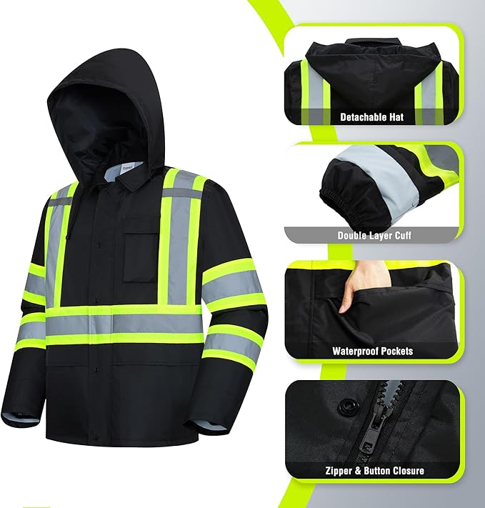 ProtectX High Visibility Waterproof Rain Gear for Men and Women, Hi Vis Reflective Safety Rain Jacket and Pant Suits Workwear
