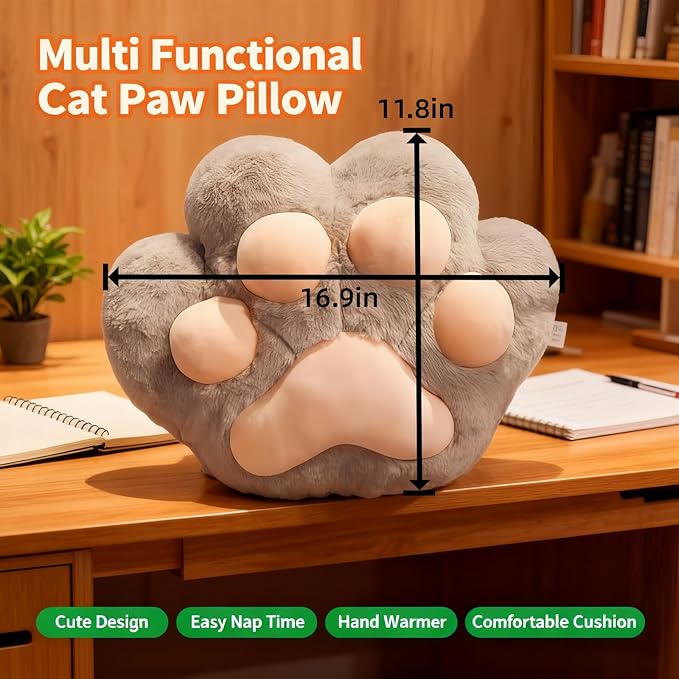 RYOLOY Cat Paw Warm Hand Pillow,with 67 * 39Inch Travel Blanket,3 in 1 Travel Pillow and Blanket Set,for Car Office Camping Essentials.(Grey) (Grey)