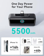 INIU Small Portable Charger, 5500mAh Power Bank with Build-in USB-C Connector, 22.5W PD Fast Charging Battery Pack, Family Trip Essential Phone Charger for iPhone 16 15, Fit for College Students, Red
