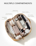 EACHY Travel Makeup Bag, Large Capacity Cosmetic Bag for Women, Waterproof PU Leather, Flat Open Portable Toiletry Bag for Skincare, Brushes & Travel Essentials