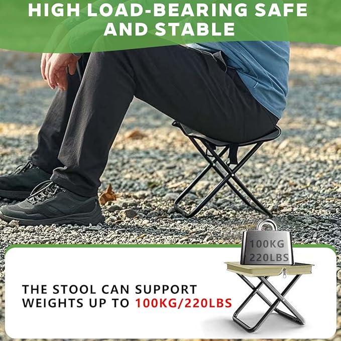 Portable Ultralight Travel Stool Camping Chair Fishing Stool - Gray Carbon Steel and Keychain, Handbag Style Pocket Foldable