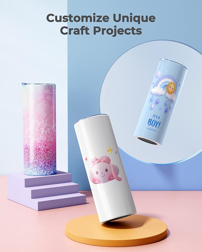 Hiipoo 12 Pack Sublimation Tumblers Blank 20 oz Straight Skinny with Sublimation Papers, Lids and Straws, Shrink Wrap Films, Stainless Steel Double Wall Insulated Tumbler for Mug Press Machine