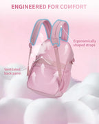 ECOHUB Travel Backpack for Women, 17.3 inch Suspended Laptop Backpack, Fashion Water-Resistant College Computer Bookbag, 28L Personal Item Bag with 12 Pockets for Causal, Work, Pink