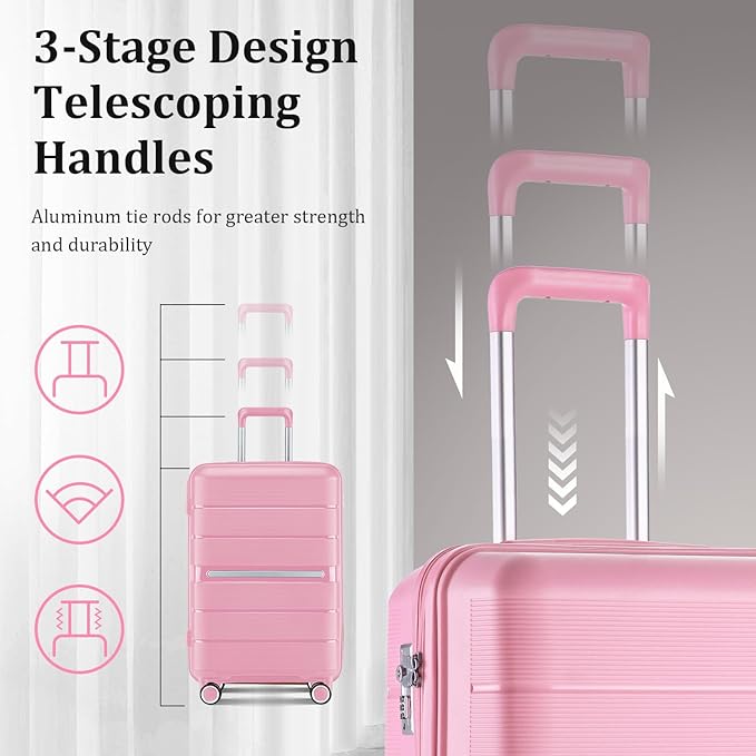 4 Piece Luggage Set, Hardside Expandable Lightweight Suitcase with 360° Mute Spinner Wheels Luggage Sets, TSA Lock, 14/20/24/28 Inch Travel Luggage for Men, Women and Girls (Pink 2)