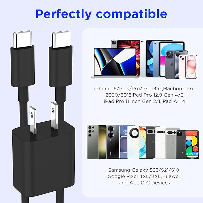 iPhone 17 16 15 Charger Fast Charging,2Pack 20W Apple iPad USB C Wall Chrager Block with 6FT USB C to C Cable for iPhone 17/Pro/Pro Max/17 Air/ 16/16 Pro/16 Pro Max/15/Plus/Pro/Pro Max (Black)