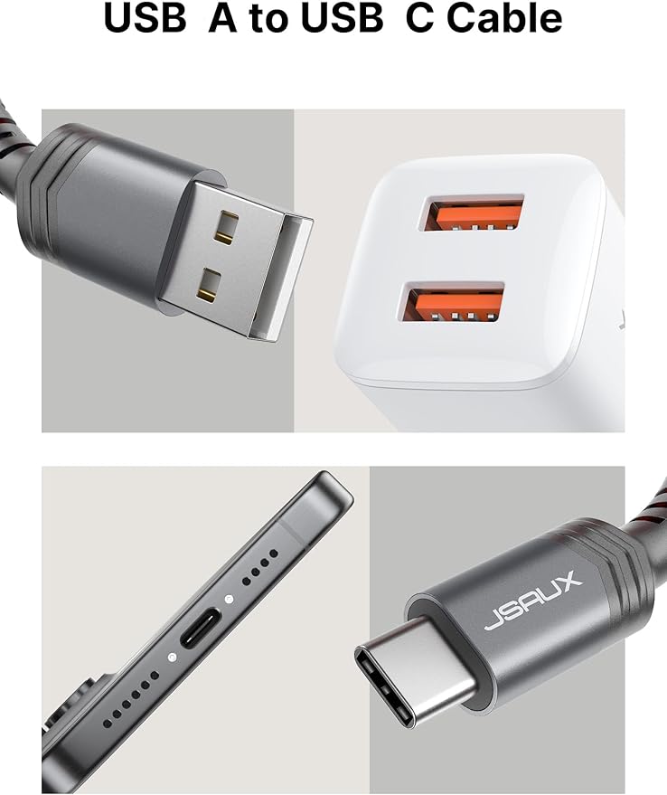 JSAUX USB C Cable 3.1A Fast Charging, 3-Pack (10ft+6.6ft+3.3ft) USB A to Type C Charge Cord Compatible with iPhone 17/17 Pro/17 Pro Max, iPhone 16/16 Pro Max, Samsung S22 S20, USB C Charger(Grey)