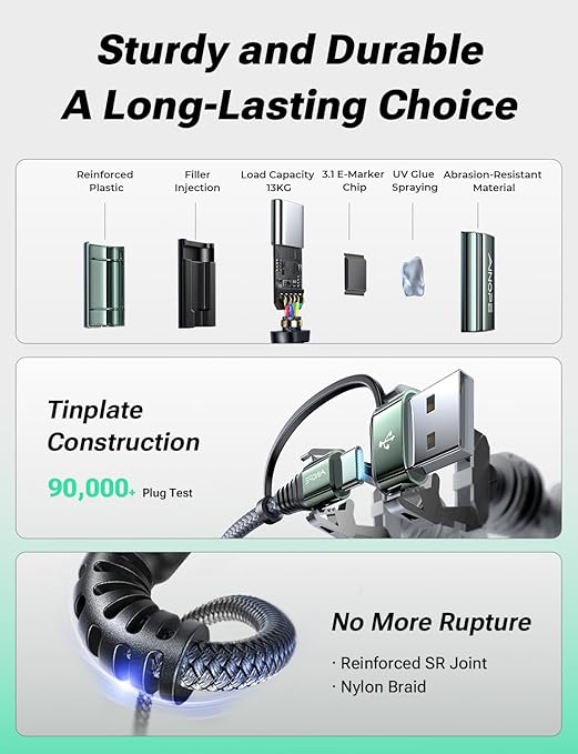 AINOPE USB C to USB C Cable, 16 FT USB C Cable Fast Charging with USB to USB C Adapter, 60W USB to USBC Cable for iPhone 17 Pro Max Air Type C Cable for iPhone 16/15/14/13/12, Grey