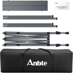 Anbte 34.2” Tall Camping Table Foldable, 2 Adjustable Height Large Roll Up Camping Table Support 264lbs with Storage Basket and Bag, Waterproof, for Travel BBQ Outdoor Patio, 39.4” x 19.7”, Black