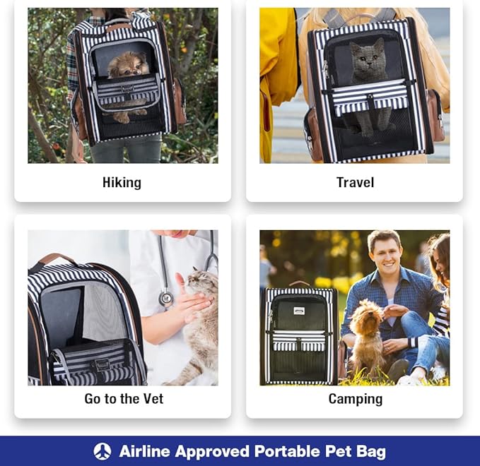 Extra Large Cat Backpack Carrier Expandable Pet Carrier Backpack for Small Dogs Medium Cats Fit Up to 18 Lbs, Dog Backpack Carrier, Foldable Puppy Backpack Carrier for Travel, Hiking,Striped