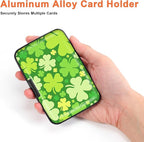 Mayski Credit Card Holder, RFID Blocking, Aluminum Alloy Hard Case, Small Mini Business Metal Wallet for Women Men, Lucky Clover