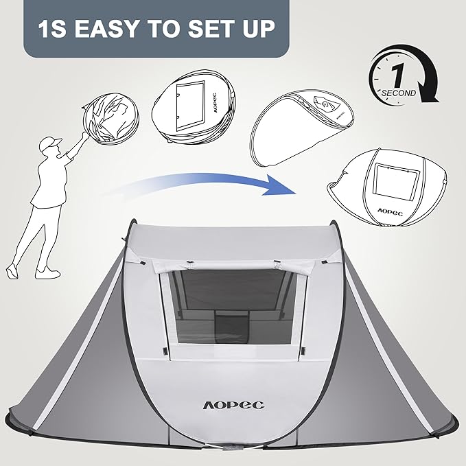 Pop Up Camping Tent, 2/4/6 Person Instant Tent Waterproof PU4500mm, Spacious Ventilated Camping Tent with Front Porch, Quick Setup Lightweight Portable for Outdoor Camping Hiking Beach