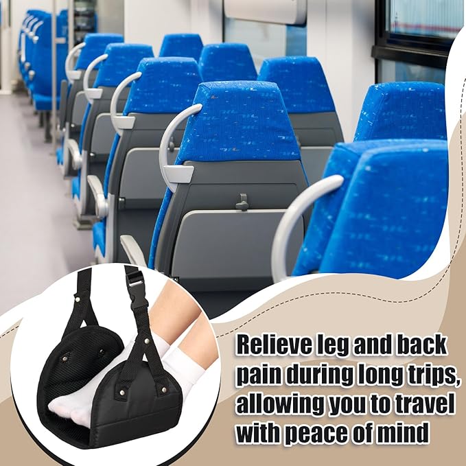 Drydiet 2 Pcs Inflatable Foot Rest Pillow, 2 in 1 Airplane Foot Hammock for Travel, Adjustable 3 Layers Leg Rest Pillow with Pump and Storage Bag Portable for Flights Comfort, Travel Accessories