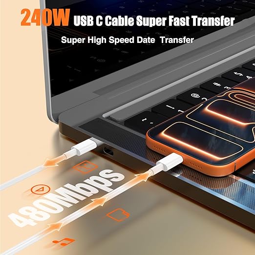 240W USB C to USB C Cable 2-Pack 6.6FT,Type C Fast Charging Cable for iPhone Air 17 16e 16 15 Pro Plus Pro Max，for Galaxy S25/S24, for iPad Pro/Air/mini, for MacBook Pro/Air and More