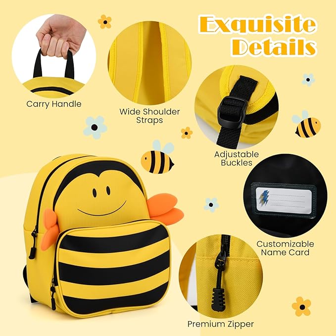 HONEY JOY Kids Luggage, 12” Children Hardshell Backpack & 16” Toddler Travel Rolling Suitcase, 2 Pcs Lightweight Carry On Luggage Set, Kids Luggage with Wheels for Girls & Boys(Yellow Bee)