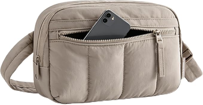 BAGSMART Fanny Packs for Women Cross Body, Quilted Puffy Belt Bag with Pockets, Fashion Waist Packs for Traveling Hiking Camel