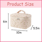 uekeboag Large Travel Quilted Makeup Bag for Women, Floral Cotton Cosmetic Bag, Coquette Aesthetic Floral Toiletry Organizer Bag