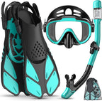 Ubekezele Snorkeling Gear for Adults Men Women,4 in 1 Snorkel Set with Panoramic View Diving Mask Anti-Fog Anti-Leak,Dry Top Snorkel,Fins and Travel Bag for Swimming,Snorkeling and Travel Diving