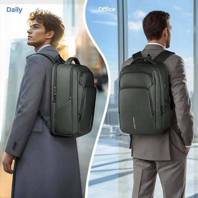 17.3 Inch Laptop Backpack for Travel Work Office College, 30L Water Resistant Casual Daypack, Lightweight Computer Backpack for Men Women, Business Laptop Bag with USB Charging Port - Green