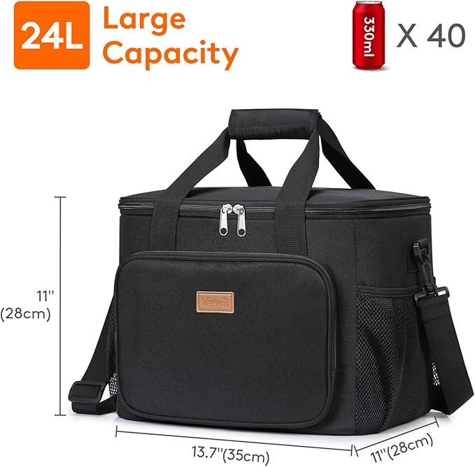 Lifewit Large Lunch Bag, Insulated Lunch Box, Soft Cooler Cooling Tote for Adult Men Women, Black 40-Can (24L)