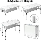 Folding Camping Table with Storage Net,3ft Portable Aluminum Folding Table with 3 Adjustable Height Max 27.3 Inch for Outdoor Backyard BBQ Picnic Cooking Tents Beach Indoor Bedroom（Silver）