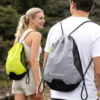 Waterproof Drawstring Backpack for Men/Women, Lightweight Sports Bag for Gym, Beach, Swim, Hiking, Running & Cycling, Anti-Stain with Quick-Access Mesh Pocket, Gray 14.2"×2.8"×17.7"