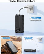 Solar-Charger-Power-Bank - 20000mah Solar Powered Battery Charger Cell Phone,20W Fast Charging Built in Cables,Camping Essentials Portable External Battery Pack Compatible with Multiple Devices