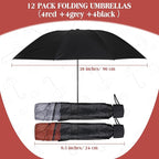 Hillban Set of 12 Windproof Travel Umbrellas Bulk Portable Folding Compact Umbrella for Rain Sun for Wind Backpack Men Women