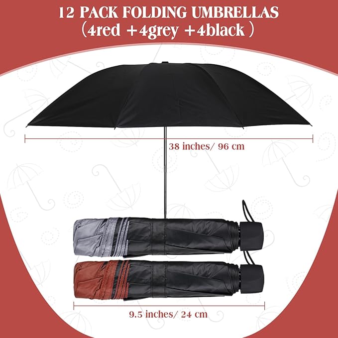 Hillban Set of 12 Windproof Travel Umbrellas Bulk Portable Folding Compact Umbrella for Rain Sun for Wind Backpack Men Women