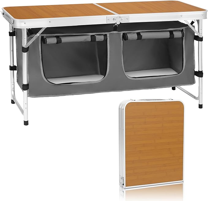 Camp Field Camping Folding Aluminum Table with Adjustable Legs for Outdoor Travel Beach, Backyards, BBQ, Party and Picnic Foldable Table