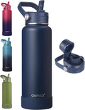 CIVAGO 40 oz Insulated Stainless Steel Water Bottle with Detachable Straw, Large Metal Water Jug with Bucket Handle, Leakproof Sports Water Flask with Silicone Boot for School, Dishwasher Safe, Navy
