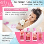 Mother’s Day Gift Set for Women – 4PC Japanese Cherry Blossom Luxury Spa Kit with Hand Cream, Body Lotion, Shower Gel & Mist, Relaxing Self Care Travel Bath and Body Set for Mom, Wife, or Her