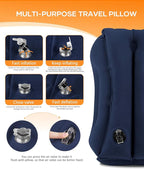 Sunany Travel Pillow, Upgraded Plane Pillow for Long Flights, Inflatable Neck Pillow Used for Airplanes,Cars,Buses,Trains,Office Napping with Eye Mask,Earplugs (Blue)