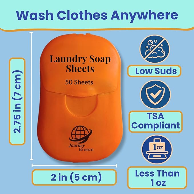 Travel Laundry Detergent Sheets and Travel Clothesline – Laundry Detergent Sheets 50-Count + Portable Clothesline for Hotels, Cruises & Camping, Compact Sink Laundry Set for Trips & Small Spaces