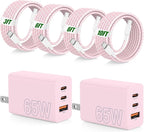65W Super Fast Charging USB C for iPhone 17 16 Pro Max,3 Port 100W USB C Charger Block & 3/6/6/10FT Braided Type C Cord for iPhone 17 16 Pro,iPhone 15 Pro Max,for Samsung S26 Ultra/MacBook Air-Pink