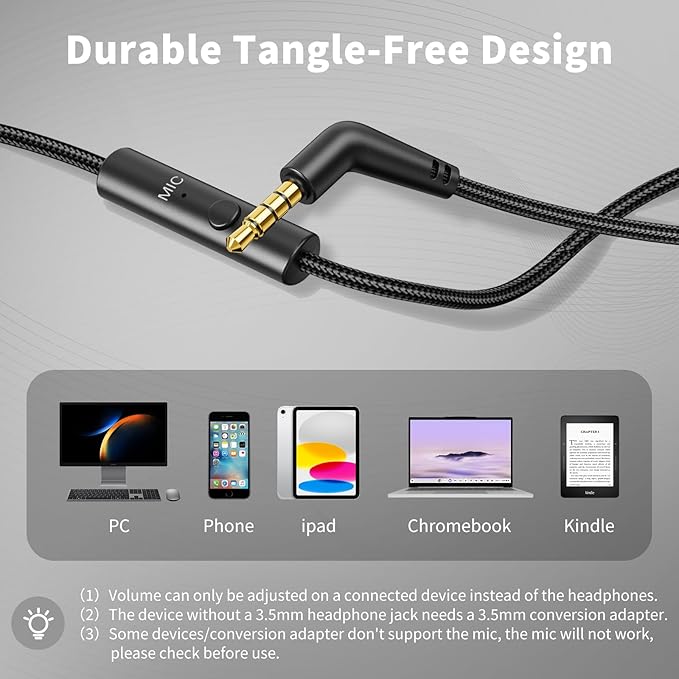 Botesty Sound Headphones Wired with Microphone, Over Ear Foldable 3.5mm Plug in Headphones with 4.9ft Tangle-Free Nylon Cord for Tablet, Laptop, MP3/4, School, Airplane Travel (Black)